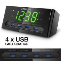 LED Alarm Clock with usb charger - 4 USB Port for iPhone/iPad/iPod/Android Phone Tablets. Hotel Commercial Grade Bedside Table Clock