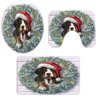 Pgojuni Flannel Christmas Fancy Scenery Bathroom Non-Slip Pedestal Rug + Lid Toilet Cover + Bath Mat Set 3PCS (F)