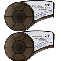 M21-750-499 Cartridge with Ribbon High Adhesion Nylon Label Tape Black on White Nylon Cloth Film Compatible with BMP21-PLUS/ID PAL BMP21-LAB/LABPAL Portable Label Printer 16' Length 0.75" Width 2 Roll