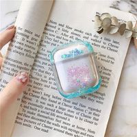 PHEZEN AirPods Case,Case for AirPods 2 & 1 Case Clear Cover,Women Girls Bling Glitter Liquid Flowing Love Heart Hard Shell Protective Hard Case Cover for AirPods 2 & 1 Earphone,Blue