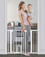 Cumbor 40.6"Auto Close Safety Baby Gate with Arch Cat Door, Extra Wide Durability Pet Gate for Dog, Easy Walk Thru Child Gate for Stairs,Doorways. Included 2.75-Inch and 5.5-Inch Extension