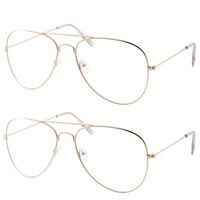 2 Pack | Blue Light UV Blocking Computer Glasses | Retro Aviator Style | Reduce Eye Strain Anti Glare Clear Lens Video Gaming Eyeglasses Men and Women (2 Gold)