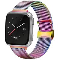 AK Metal Bands Compatible for Fitbit Versa Smartwatch Stainless Steel Mesh Loop Wristband Accessories for Fitbit Versa Special Lite Edition (Without Tracker) (Small, 04 Colorful)