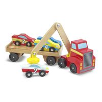 Melissa & Doug Magnetic Car Loader Wooden Toy Set, The Original (Cars & Trucks, 4 Cars and 1 Semi-Trailer Truck, Great Gift for Girls and Boys - Kids Toy Best for 3, 4, 5, and 6 Year Olds)