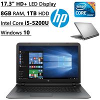 HP Pavilion 17.3 Inch High Performance HD Laptop, 5th Intel Core i5-5200u Processor, 8GB RAM, 1TB HDD, Intel HD Graphics 5500, DVD+/-RW, HDMI, Webcam, Windows 10, Silver