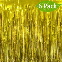 Deruicc 6 Pack Gold Foil Curtains 3ft x 8ft Tinsel Fringe Curtains Shimmer Curtain for Birthday Wedding Party Christmas Photo Booth Backdrop Decorations (Gold, 6)