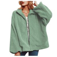 Honestyivan Women's Ladies Warm Faux Wollen Coat Jacket Winter Solid Zipper Outerwear Green