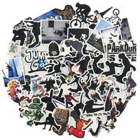 50pcs Parkour Laptop Stickers, Cool Trendy Sports Teen Kids Water Bottle Travel Case Computer Wall Skateboard Motorcycle Phone Bicycle Luggage Guitar Bike Stickers Decal