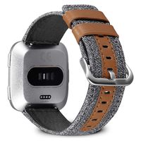 Jobese Bands Compatible with Fitbit Versa/Versa 2/Versa Lite/SE, Classic Canvas Fabric Straps with Genuine Leather Replacement Accessories Wristbands with Silver Black Buckle, Men Women