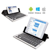 MOSTOP Foldable Keyboard Wireless Bluetooth 3.0 with Kickstand Holder Suppot iOS, Andriod, Windows Made for Smart Phone Tablet (Silver)