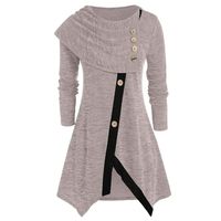 Cenglings Women Cowl Neck Long Sleeve Plus Size Irregular T-Shirt Tops Asymmetrical Split Tunic Tops Oversize Sweatshirt Khaki