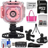 Precision Design K1 Kids HD Action Camera Camcorder (Pink) with Helmet & Handlebar Bike Mounts + 32GB Card + Case + Mini Tripod + Kit