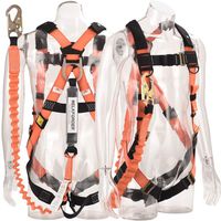 WELKFORDER 1D-Ring Industrial Fall Protection Safety Harness with 6-Foot Shock Absorber Stretchable Lanyard [Snap Hook End] | Permanent attached Kit | ANSI Complaint Personal Fall Arrest System(PFAS)