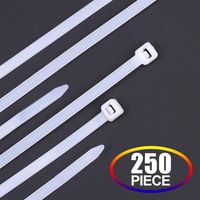 250 Piece Cable Ties , Zip Ties 8 Inch with 50 Pounds Tensile Strength,  White
