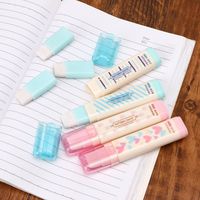Fucung 1pcs Cute Kawaii Stripe Pencil Eraser, Lovely Heart Flower Rubber Erasers For Kids Gift, Creative Stationery Novelty Item