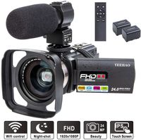 Camcorder Video Camera YEEHAO WiFi HD 1080P 24MP 16X Powerful Digital Zoom Camera with Microphone and Wide Angle Lens Remote Control Lens Hood Infrared Night Vision YouTube Vlogging Camera Recorder