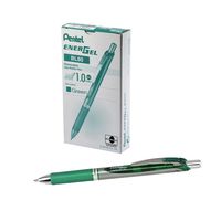 Pentel Gel Ink Pen, Retractable Gel Pen, Bold Point, Metal Tip, Green Ink, Box of 12 (BL80-D)