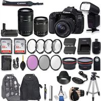 Canon EOS 80D DSLR Camera with EF-S 18-55mm f/3.5-5.6 is STM Lens + EF-S 55-250mm f/4-5.6 is STM Lens + 2Pcs 32GB Sandisk SD Memory + Universal Flash + Battery Grip + Filter & Macro Kits + More