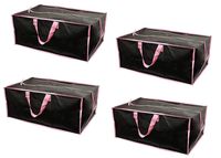 Earthwise Reusable Storage Bags Totes Extra Large Container Backpack Handles w/Zipper closure in Matte Black Great for Moving, Compatible with Ikea Frakta Carts (Set of 4) (Pink)
