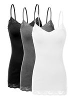 RT1004 Pack Ladies Adjustable Spaghetti Strap Lace Tunic Camisole 3Pack-BLK CHC WHT S