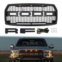 Grille for 2015 2016 2017 Ford F150, AAIWA Front Grill Replacement with Amber LED Light Raptor Style Grill Kit, Matt Black