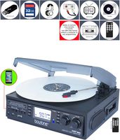 Boytone BT-19DJB-C 3-speed Turntable, 2 Built in Speakers Large Digital Display AM/FM, Cassette, USB/SD/AUX/MP3, Recorder & WMA Playback /Recorder & Headphone Jack + Remote Control