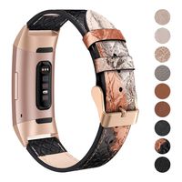 SWEES Leather Bands Compatible Fitbit Charge 3 & Charge 3 SE Fitness Tracker, Genuine Leather Band Strap Wristband Replacement for Women Men Small & Large, Black, Rose Gold, Beige, Brown, Grey, Tan