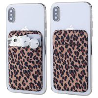 2Pack Adhesive Cell Phone Pocket,Credit Card Holder for Back of Phone,Stick on Card Wallet[Double Secure] with 3M Sticker for iPhone,Android and All Smartphones with Top Flap (Brown Leopard)