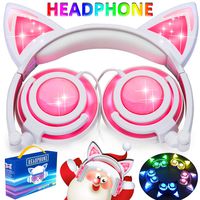Cat Headphones,Kids Cat Ear Headphones Boys Girls with Mic 85dB Volume Control,Led Glowing Wired Kids Headphones Foldable Over On Game Headset Toddlers Holiday Tablet School Travel Gifts (Pink)