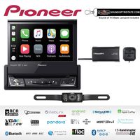 Pioneer AVH-3500NEX Single Din Multimedia Player with 7" flip Out Screen with License Plate Stye Backup Camera & SiriusXM Satellite Radio Tuner Bundle with Sound of Tri-State Lanyard