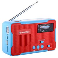 Emergency Radio and MP3 Player Hand Crank Solar Powered AM/FM/NOAA. Alert Weather Channel with LED Flashlight, Large Power Bank 2300mAh for iPhone/Smart Phone (Red)
