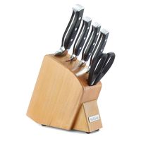McCook MC41 6 Pieces Forged Triple Rivet Kitchen Knife Set in Natural Beech Wood Slim Block Approved by FDA (Black)