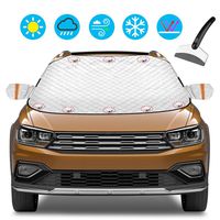 DIZA100 Car Windshield Cover 4 Layer 60x50 Inch Windshield Snow Cover with Rearview Mirrors Covers for Frost Snow Ice UV Leaves Dust Defense Large Winter Windshield Fits Most Cars SUV