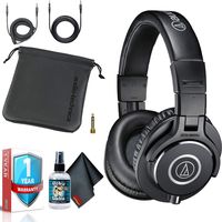Audio-Technica ATH-M40x Over-Ear Professional Studio Monitor Headphones with 6ave Cleaning Kit, Carrying Case and 1-Year Extended Warranty