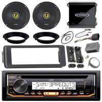 JVC KD-R97MBS Stereo CD Receiver Bundle W/2 Kicker 6.5" Speaker W/Motorcycle Speaker Adapters + Class D Amplifier + Dash Trim Kit W/Handle Bar Conroller for 98-13 Harley Davidson + Enrock Antenna