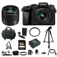 Panasonic Lumix DMC-G7KK Mirrorless Camera w/ 14-42mm f/3.5-5.6 PLUS Panasonic LUMIX G 25mm / F1.7 ASPH. Lens & 64GB SD Card Bundle