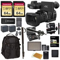 Panasonic HC-X1000 4K-60p/50p Camcorder with High-Powered 20x Optical Zoom & Professional Functions + 2X 64GB + Vidpro XM-55 Microphone Kit + Monopod + LED Light + Backpack + Accessory Bundle