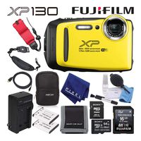 Fujifilm FinePix XP130 Waterproof Digital Camera (Yellow) Advanced Accessory Bundle with 64GB Memory Card + Extra Battery + Battery Charger + Floating Wrist Strap