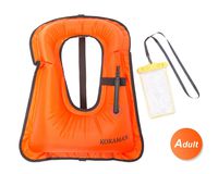 KORAMAN Fast Inflatable Snorkel Vest Compact for Swimming Free Diving Safety-Life Jacket for Adult Child + Waterproof Phone Pouch Orange Adult
