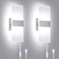 TRLIFE Modern Wall Sconces Set of 2, Plug in Wall Sconces 12W 6000K Cool White Acrylic Wall Sconce Lighting with 6FT Plug in Cord and On/Off Switch on The Cord