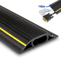 MEETWARM 6.5 Ft Floor Cord Cover, 3 Channels Durable Black PVC Floor Cable Protector, Perfect for Office, Home, Workshop, Warehouse or Concerts, Easy to Unroll and Open