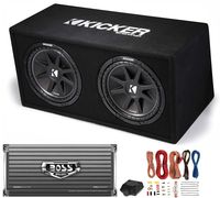 Kicker DC122 Dual 12" 600W Car Audio Subwoofers + Box + Boss 2000W Amp + Amp Kit