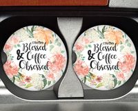 Stressed Blessed and Coffee Obsessed - Car coasters - Sandstone auto cup holder coasters Christian motivational - Gifts for women
