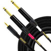 Mogami GOLD 3.5-2TS-10 Stereo Audio Y-Adapter Cable, 3.5mm TRS Plug to Dual 1/4" TS Plugs, Gold Contacts, Straight Connectors, 10 Foot