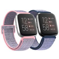 AK Bands Compatible with Fitbit Versa 2/ Versa Lite/Versa SE, Soft Replacement Wristband Sport Loop with Fastener Adjustable Closure for Women Men (005 Pink Sand/Midnight Blue, 5.5" - 9.4")