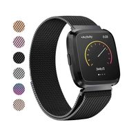 Tinkel Replacement Metal Bands Compatible with Fitbit Versa Stainless Steel Metal Bracelet Strap Adjustable Replacement Strap for Women Men - Black