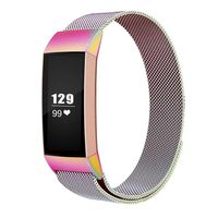 LNOOIU Metal Replacement Bands Compatible with Fitbit Charge 3, Stainless Steel Bands Adjustable Accessory Wristband for Charge 3 Bracelet Women Men Girls Boys(Colorful Small)