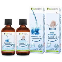 Biotraxx Classic Water Purification 1:1 Set, 1x 100ml Hydrochloric Acid 5%, 1x 100ml Sodium Solution. Made in Germany