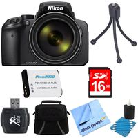 Nikon COOLPIX P900 16MP 83x Super Zoom Digital Camera Full HD Video Black 16GB Bundle - Includes Camera, Card Reader, Gadget Bag, 16GB Memory Card, Battery, Mini Tripod and More