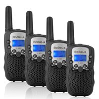 Bobela Walkie-Talkies 4 Pack for Adults Travel - T-388 Black Handheld Walky-Talky with Flashlight for Parents Kids - 2-Way-Radio with Mic PTT Clip Long Range for Baby Teen Boy Girl Him Family as Gifts